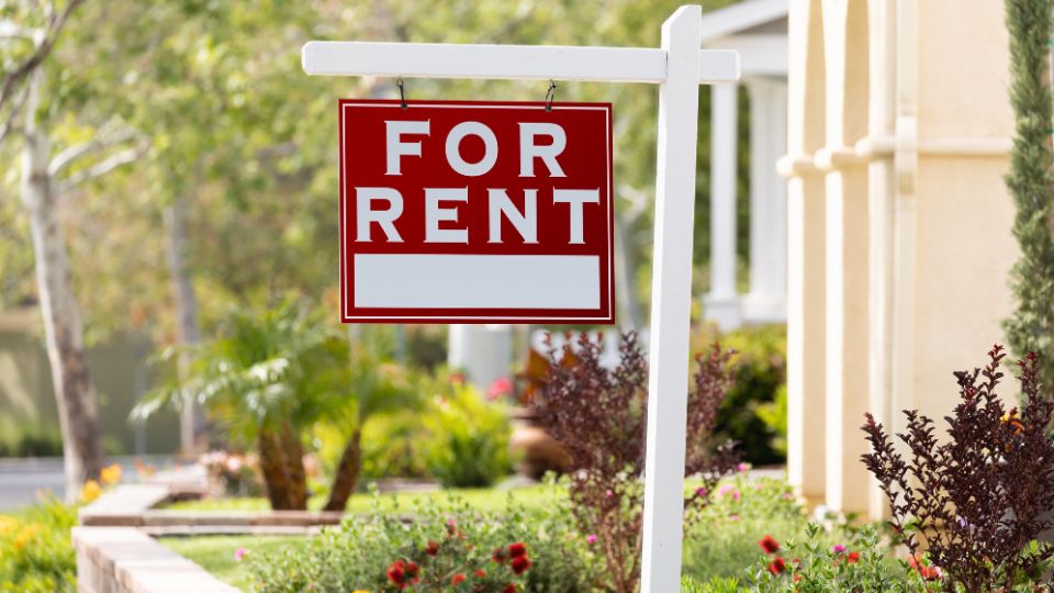 red and white for rent sign